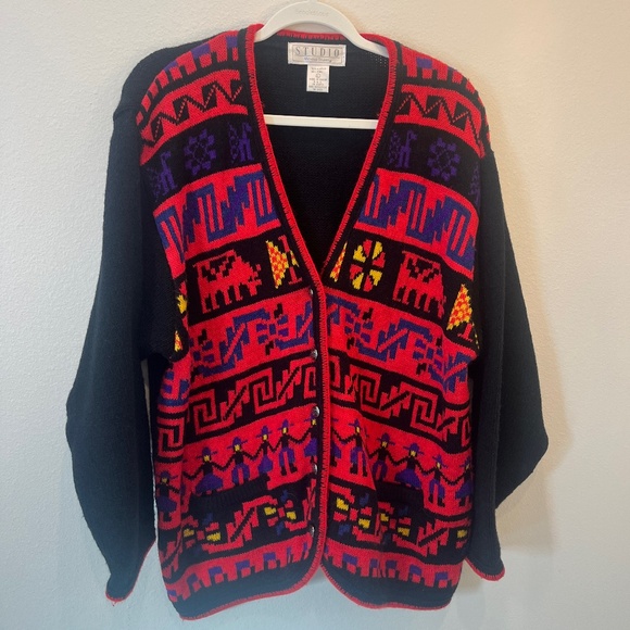 Vintage Michelle Stuart Greek Key Style Cardigan Size Large - Picture 1 of 7